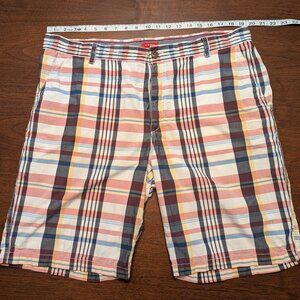 Izod Madras Patchwork Plaid Shorts – Blue/Pink, Size 38, 100% Cotton
